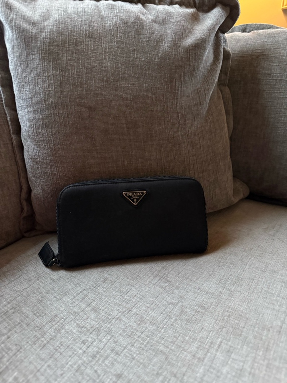 Prada Black Zip Wallet with Triangle Logo